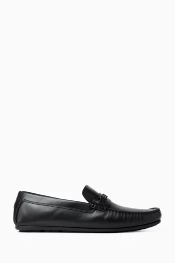 Flag Plaque Driver Shoes in Leather