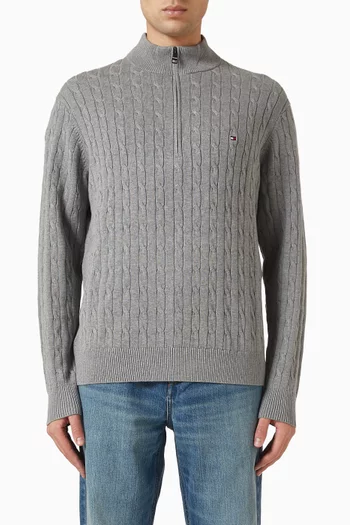 Cable-knit Zip Sweater in Cotton
