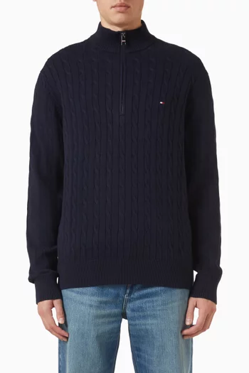 Cable-knit Zip Sweater in Organic Cotton
