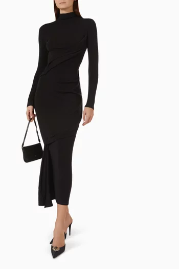Draped Turtleneck Dress in Virgin Wool Blend