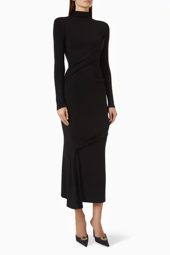 Draped Turtleneck Dress in Virgin Wool Blend