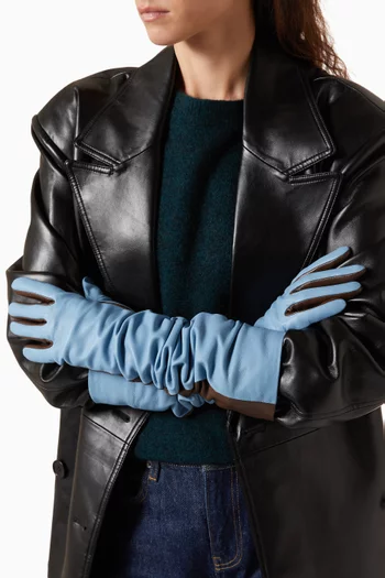 Veneto Bi-colour Long Gloves in Leather