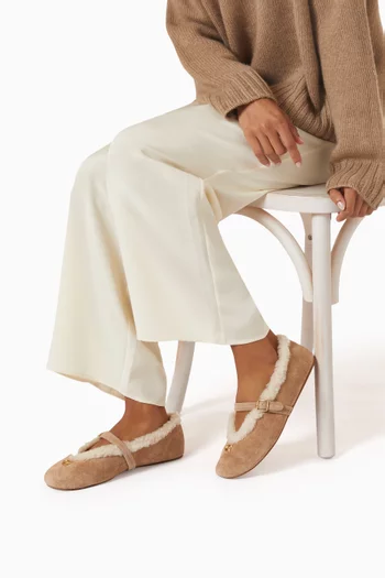 Sculpted C Mary Jane Flats in Suede & Shearling