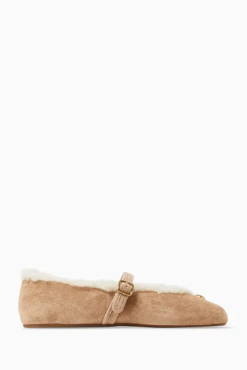 Sculpted C Mary Jane Flats in Suede & Shearling
