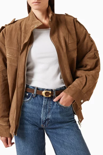 Sculpted C Buckle Reversible Belt in Suede & Leather