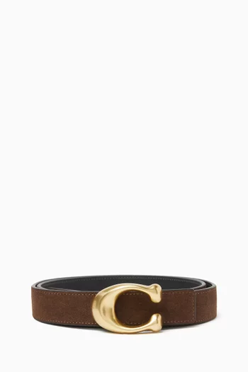 Sculpted C Buckle Reversible Belt in Suede & Leather