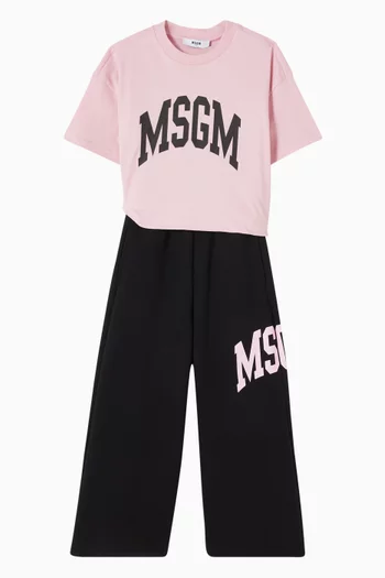 Logo Print Wide-leg Track Pants in Cotton