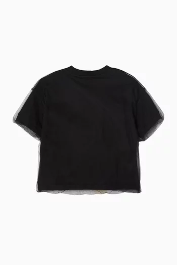 Logo Boxy T-Shirt in Tulle & Cotton