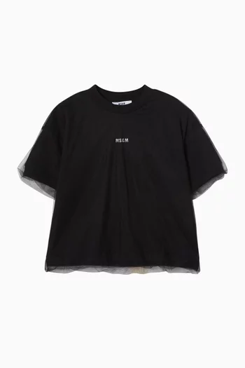 Logo Boxy T-Shirt in Tulle & Cotton
