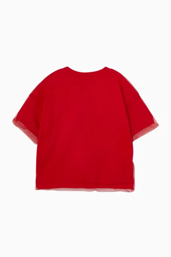 Logo Boxy T-Shirt in Tulle & Cotton