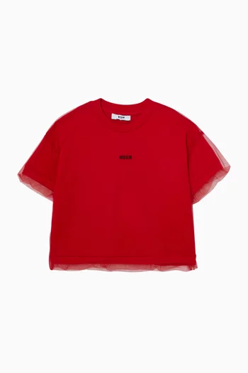 Logo Boxy T-Shirt in Tulle & Cotton