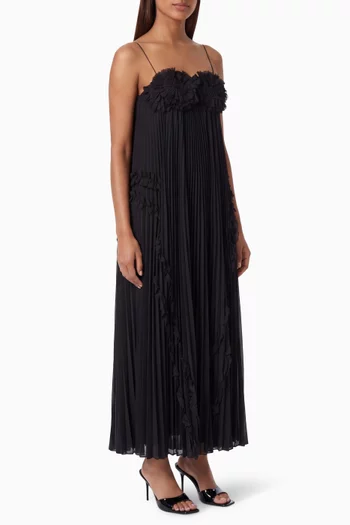 Odette Floral-appliqué Pleated Gown