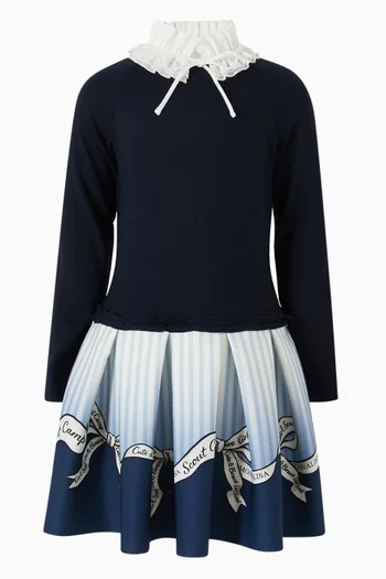 Bow-print Pleated Dress