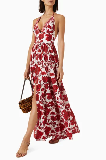 Clover Halterneck Maxi Dress in Cotton Silk