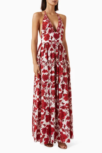 Clover Halterneck Maxi Dress in Cotton Silk
