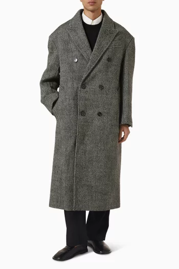 Double-breasted Long Coat in Wool Blend