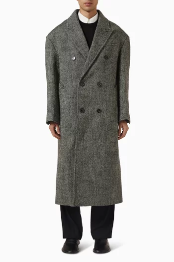 Double-breasted Long Coat in Wool Blend