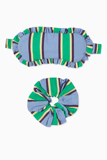 Jewel Stripe Sleep Mask & Scrunchie Gift Set  in Organic Cotton