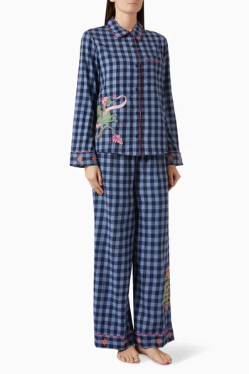 Gingham Long Pyjama Set in Organic Cotton