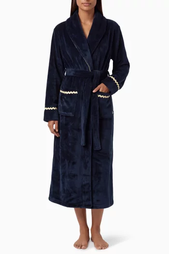 Good Night Embroidered Long Dressing Robe in Fleece