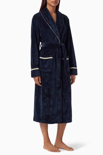 Good Night Embroidered Long Dressing Robe in Fleece