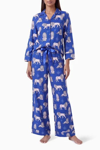 Moonlit Lion Print Long Pyjama Set