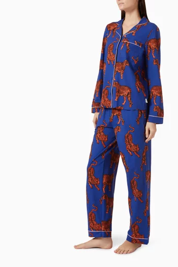 Roaming Tiger Long Pyjama Set in Organic Cotton Blend