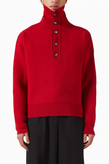 High Buttoned Sweater in Wool