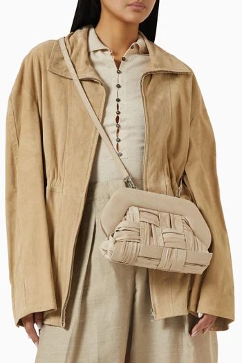 Medium Bios Clutch in Suede-effect Intreccio