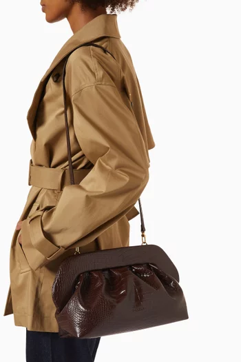 Medium Bios Clutch in Croc-embossed Leather