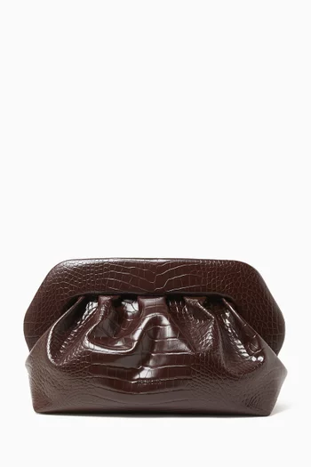Medium Bios Clutch in Croc-embossed Leather