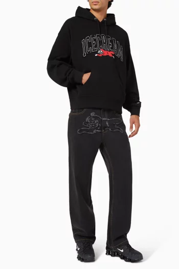 College Appliqué Running Dog Popover Hoodie in Cotton
