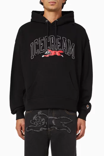 College Appliqué Running Dog Popover Hoodie in Cotton