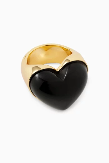 Semi-Precious Heart Ring in 14kt Gold-plated Brass