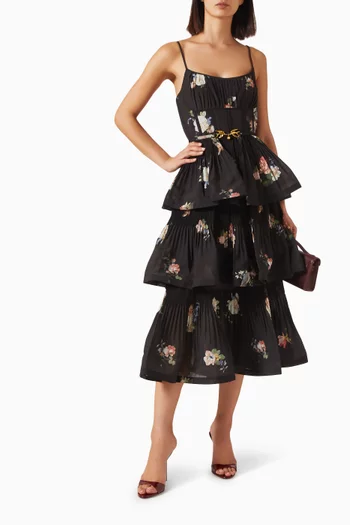 Pleated Tiered Midi Dress