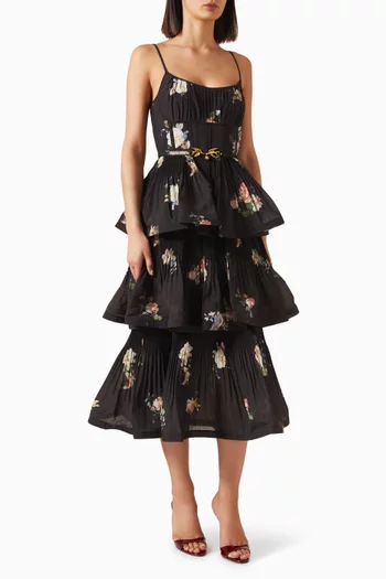 Pleated Tiered Midi Dress