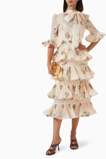 Pleated Sleeved Midi Dress