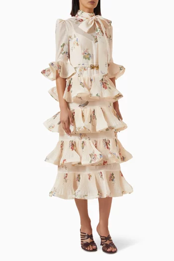 Pleated Sleeved Midi Dress