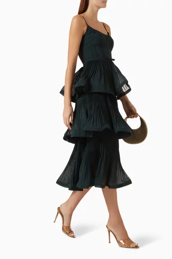 Pleated Tiered Midi Dress