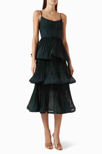 Pleated Tiered Midi Dress