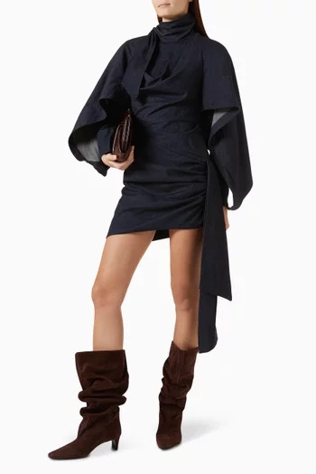 Valiant Draped Mini Dress in Denim