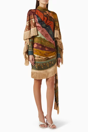 Valiant Fringed Mini Dress in Silk