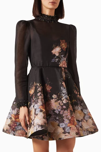 Valiant Embellished Mini Dress in Silk-linen