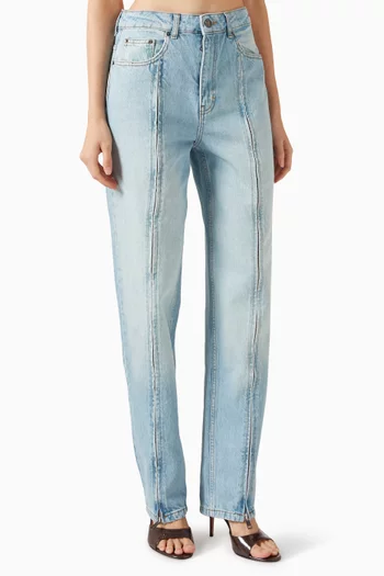 High-waist Cutline Jeans in Denim