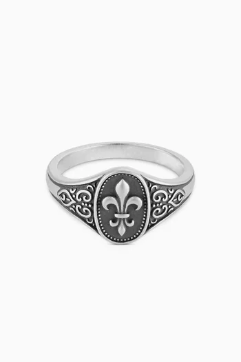 Fleur De Lis Signet Ring in Sterling Silver