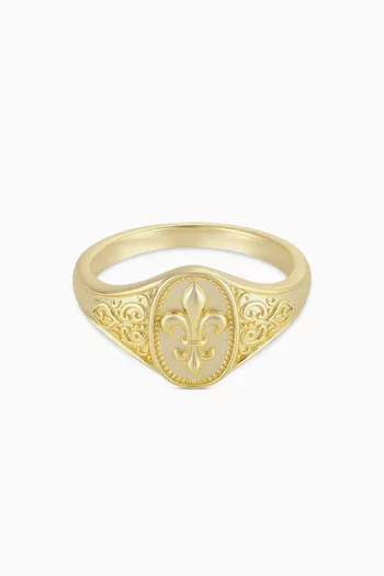 Fleur De Lis Signet Ring in 14kt Gold-plated Sterling Silver