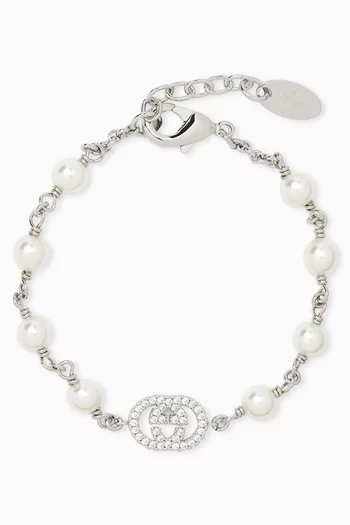GG Crystal & Pearl Bracelet in Brass