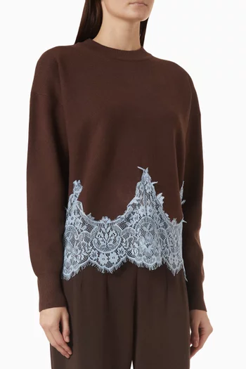 Lace-trim Knit Sweater in Viscose Blend