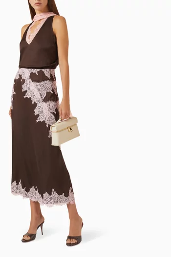 Lily Lace Midi Skirt in Satin
