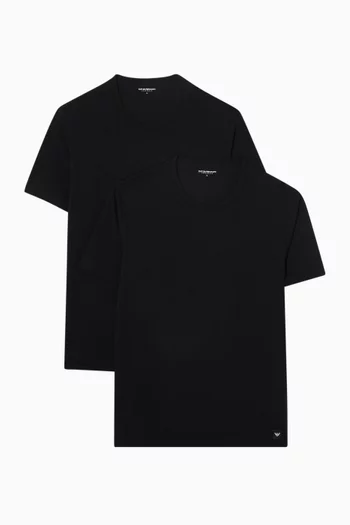 Crewneck T-shirt in Stretch Cotton, Set of 2